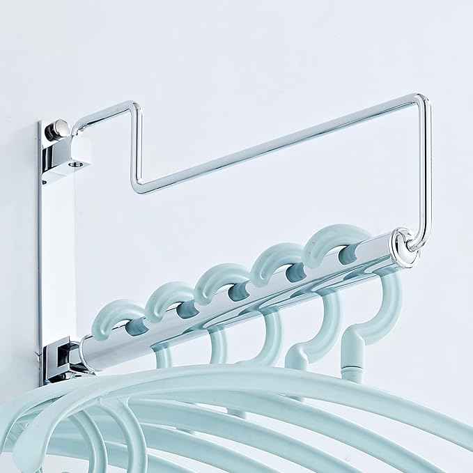 NEWRAIN Chrome Clothes Drying Rack, Wall Mounted Swing Arm Hanger for Laundry Room, Garage, Indoor & Outdoor Use