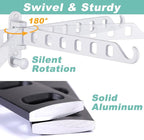 Laundry Drying Rack Wall Mounted - Swing Arm Clothes Hanger with 6-Hole, 180° Rotation Coat Hanger Holder, Foldable Valet Hook for Laundry Closet (2-Pack, White)