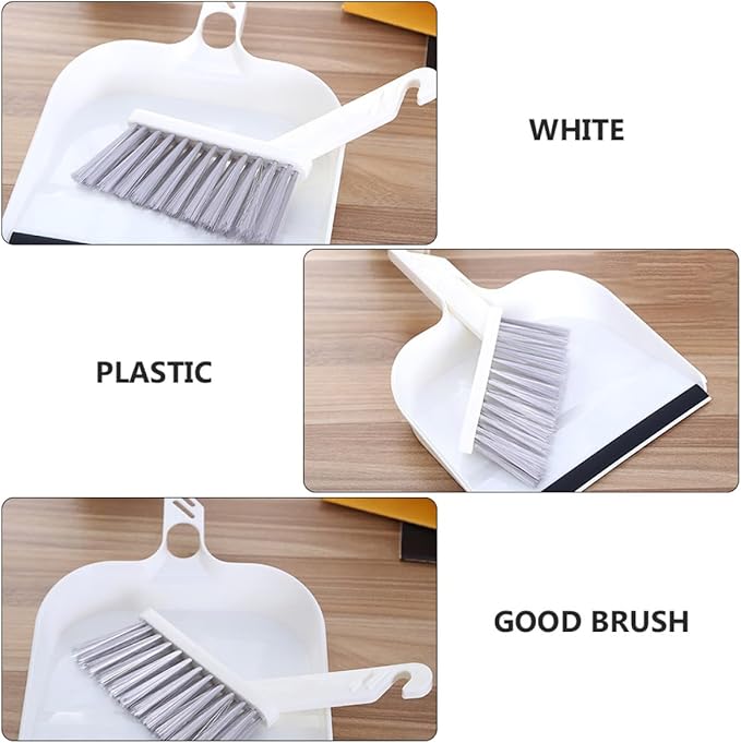 Beaupretty Mini Kitchen Broom and Dustpan Set, 2pcs White Handheld Cleaning Brush for Desktop and Household Crumb Sweeping, Compact Household Cleaning Tools for Table and Kitchen Use