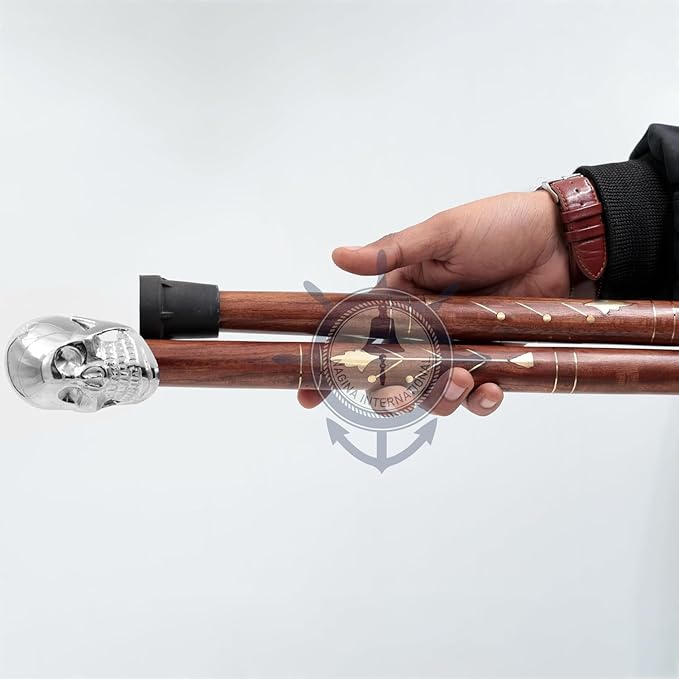 Deluxe Walking Sticks | Rosewood Crafted Cane with Solid Brass Chrome Decorative Bars | Nagina International