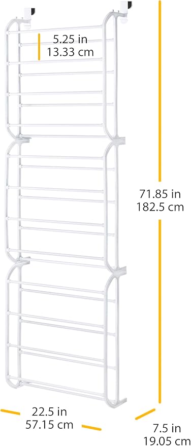 Whitmor Over The Door Shoe Organizer, Holds up to 36 Pairs of Shoes, Shoe Organizer for Closet, White