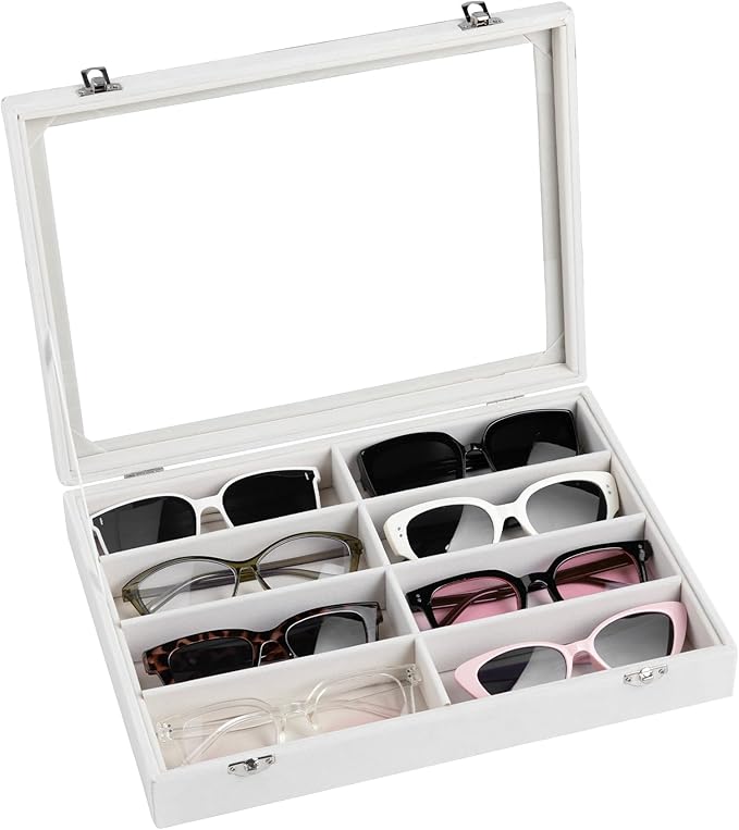 Frebeauty Sunglass Organizer,Velvet Glasses Organizer,8-Slot Sunglasses Tray for Drawer, Men's/Women's Sunglasses Box