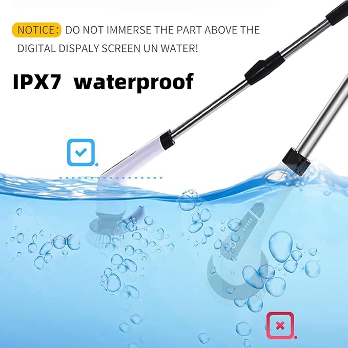 Electric Spin Scrubber Cordless - 8 Brush Heads, 5-Speed Settings, Adjustable Extension Handle for Bathroom, Kitchen, Tile, Bathtub & Floor Cleaning