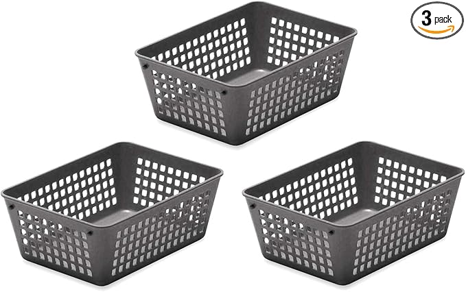 YBM HOME 3-Pack Small Plastic Storage Baskets for Home Junk Drawers and Office Desktop Drawers Organization - Functional Trays for Kitchen, Bedroom, and Bathroom, Grey