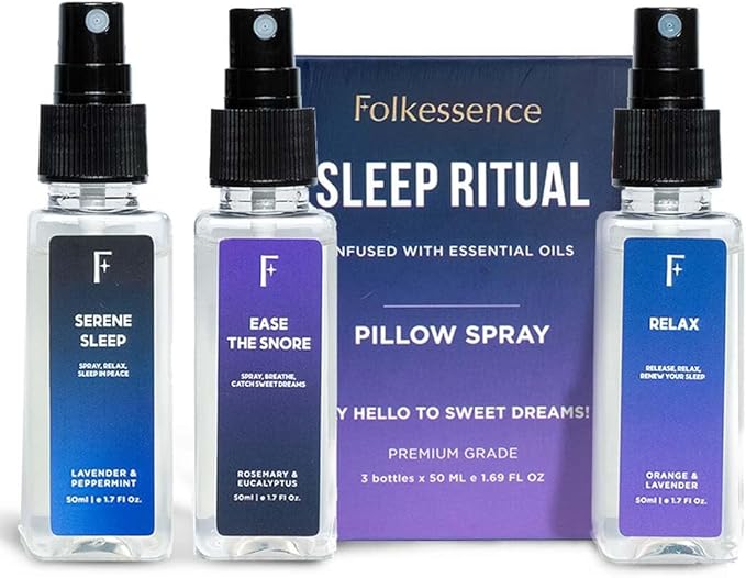 Folkulture Pillow Sprays - Set of 3 | Natural Fragrance Sleep Spray for Pillows, Bedsheets, Blankets | Fabric Freshener Spray Set for Laundry, Bedroom, Home with Essential Oils | Sleep Ritual - 5.1 Oz