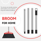 Heavy Duty Broom, 54-inch Adjustable Long Handle Angle Brooms Large Brooms for Sweeping Indoor and Outdoor Commercial Broom for Home Kitchen Patio Garage Porch Courtyard Classroom, Red