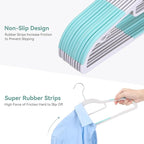 Tonswachic Pack of 50 Coat Hangers, Space-Saving Plastic Clothes Hangers, Non-Slip, 0.2 Inches Slim, 360° Swivel Silver Hook for Shirts, Pants, Suit & Wet/Dry Garments, Blue and White