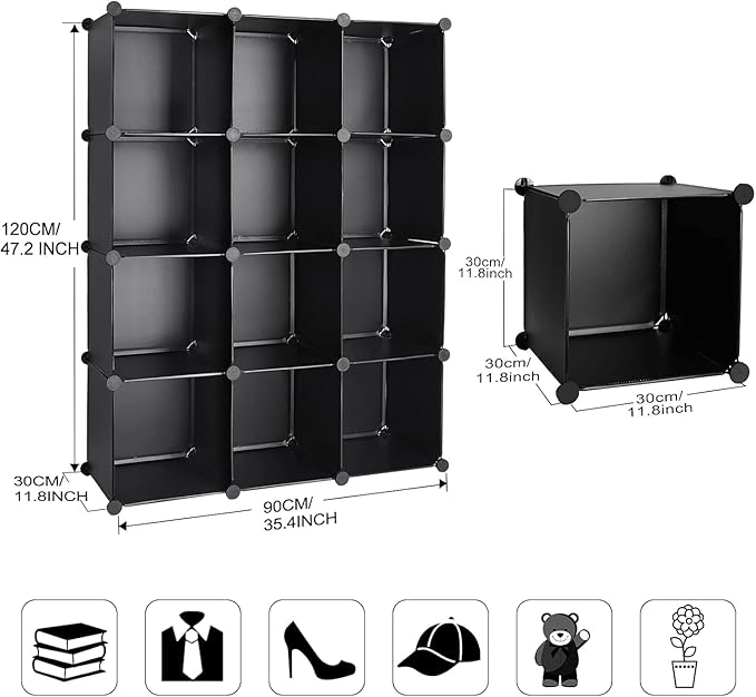 TUMUCUTE Cube Storage Organizer, DIY Plastic Closet Cabinet Modular Bookcase, Storage Shelves for Bedroom Living Room, Office（12-Cube，Plastic）