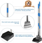 QiMH Upgraded Dog Pooper Scooper Extra Large, Adjustable Long Handle Stainless Metal Pet Poop Tray and Rake Set for Large Medium Small Dogs, Dog Waste Removal Bin Rake, Great for Grass, Street, Gravel