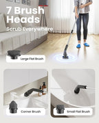 Electric Spin Scrubber, Upgraded IPX7 Cordless Cleaning Brush for Bathroom Shower, Household Cleaning Scrubber with 7 Brush Heads, Adjustable Long Handle and 2 Rotating Speeds for Tub Floor