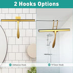 Shower Squeegee for Glass Doors,12-Inch Shower Glass Squeegee, Gold Shower Squeegee for Shower Doors,Mirror,Windows, with Shower Door Hook and Adhesive Hook