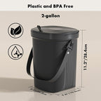 Mountable Kitchen Compost Bin for Counter Top or Under Sink, Hanging Trash Can with Lid for |Cupboard|Bathroom|Bedroom|Office|Camping, Indoor Compost Bucket, 2 Gallon Black