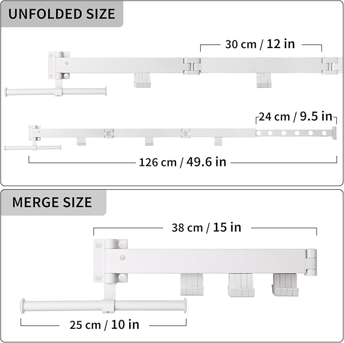 Wall Mounted Clothes Drying Rack,Drying Rack Clothing Wall Mount with Foldable Features(Tri-Fold),Space Saver,Wall Mounted Drying Rack for Laundry Balcony Bathroom (White)