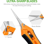 iPower 6.5 Inch Gardening Scissors Hand Pruner Pruning Shear with Straight Stainless Steel Blades, Orange, 1-Pack