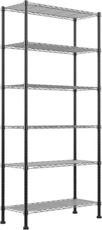 REGILLER 6-Wire Shelving Metal Storage Rack Adjustable Shelves,Standing Storage Shelf Units for Laundry Bathroom Kitchen Pantry Closet(Black,14.1" D x 30" W x 80" H)