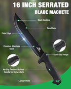 Mossy Oak 16" Heavy Duty Machete with Saw and Sheath, Sharp Dual-Edge Blade, Ergonomic Non-Slip Handle for Bushcraft, Outdoor Hunting, Garden Cutting and Yard Work