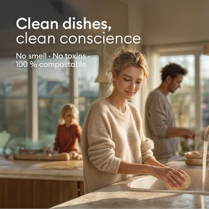 Vove Cleaning Duo, Bamboo Dish Brush Set and Natural Dish Sponges, FSC-Certified Bamboo, Sisal, Loofah, Cellulose, Plastic-Free, Eco-Friendly Zero-Waste Kitchen Dish Scrubber Set