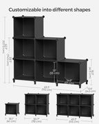 SONGMICS 6 Cube Storage Organizer, Modular Bookshelf, DIY Closet Organizers and Storage, Plastic Stackable Shelves, 14.6 x 13 x 13 Inch Cubes, with Feet and Rubber Mallet, Black ULPC206B01