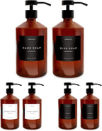 Luxury Glass Soap Dispenser Set of 2 - Elegant Amber Bottles with Matte Black Pumps, Ideal for Kitchen and Bathrooms, Perfect Glass Pump for Modern Homes.