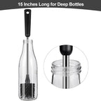 Water Bottle Brush with Straw Cleaner, 15 Inches Stainless Steel Handle Baby Bottle Brush Cleaner, Kitchen Scrub Cleaning Brushes for Cup, Wine Glasses, Coffee Mugs, Tumblers, Wine Decanters, Black