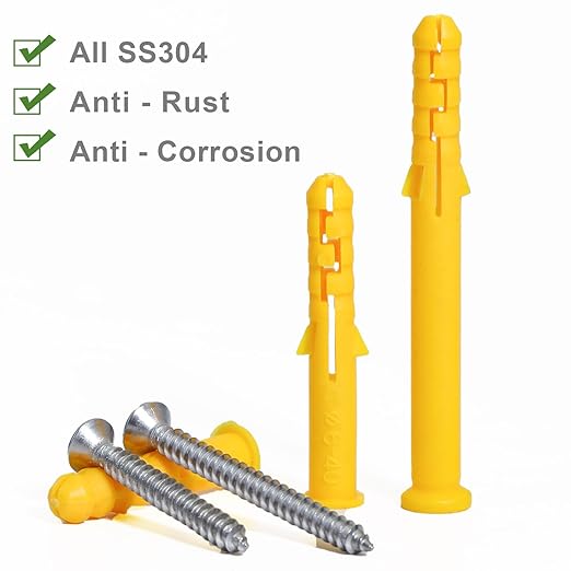 Drywall Anchors Kit 60 pcs 304 Stainless Steel Philips Flat Head Screws and 60 pcs Plastic Anchors for Concrete, Drywall, Brick, and Heavy Hanging Mounting, 3 Size M6 x 30mm/ 40mm/ 60mm