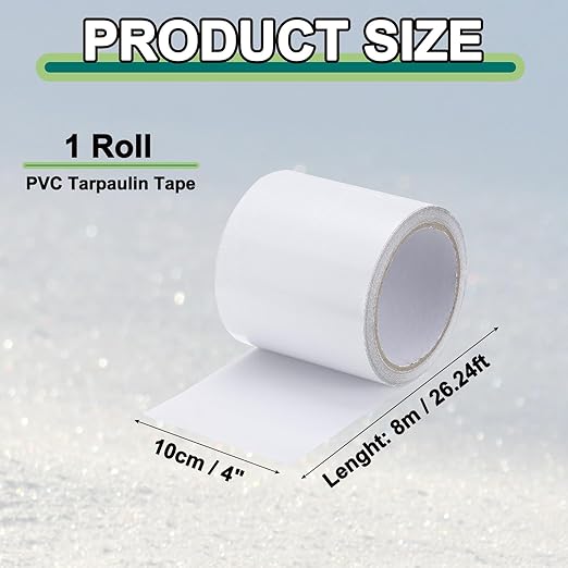 PATIKIL Awning Repair Tape 8m x 10cm Waterproof Canvas Tape High Adhesive Tear Repair Patch Kit for PVC Tarpaulin Tent Awning Fabric RV Sail Boat Cover, White (4" x26.24ft)