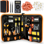 LEATBUY Network Crimp Tool Kit for RJ45/RJ11/RJ12/CAT5/CAT6/Cat5e/8P, Professional Crimper Connector Stripper Cutter, Computer Maintenance Lan Cable Pliers Tester Soldering Iron Set (Black), DUW-24D1