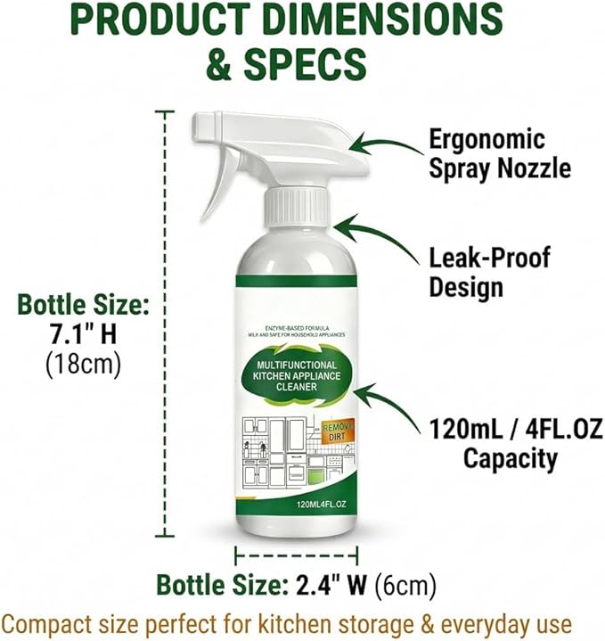 Multifunctional Kitchen Appliance Cleaner Spray Pro Powerful Grease Stain Removal Invisible Protective Layer Effortless Scrub Free Versatile Whole Home Use Light Refreshing Scent 4oz(1Pc)