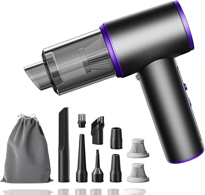 Aihoye Car Vacuum Portable Cordless, 22000PA Mini Vacuum Cleaner with Brushless Motor, 4-in-1 Air Duster & Air Blower & Pump Hand Held Vacuum Cleaner for Car, Home, Office, Camping, Pet, Auto