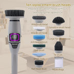 10 in 1 Electric Spin Scrubber, Bathroom Electric Cleaning Brush 10 Replacement Head, Cordless Shower Cleaning Brush with Extension Arm, IPX7 Waterproof Electric Scrubber, LED Screen