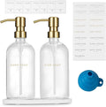 Glass Soap Dispenser - Dish Soap Dispenser for Kitchen, Hand Soap Dispenser Set, Bathroom Soap Dispenser with 304 Rust Proof Pump, Soap Dispenser for Kitchen with Tray, Clear Bottle/Gold Pump