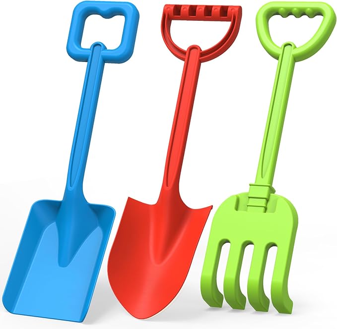 Dilabnba Heavy Duty Beach Sand Shovels, Garden Beach Sandbox Shovels Spade Scoop Rake Tool for Kids Toddlers, Long Handle ABS Plastic Shovel for Digging Snowing Planting - 3 PCS