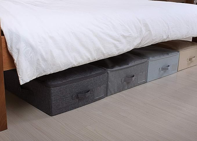 Pack of 2, 39.4 * 16.9 * 7" Rigid Folding Under bed Storage Organizer Containers for Shoes, Garment, Bedding Sheets, Washable,Dark Gray