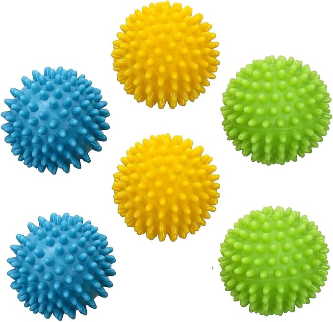 Reusable Laundry Dryer Balls, Plastic Anti-Static Fabric Softener, Reduces Wrinkles, Sustainable Cleaning Supplies, Essential Washing & Drying Aid for Soft, 6 Pack, 2.36 in (Sky Blue/Yellow/Green)