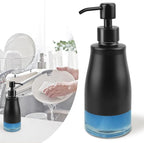 Soap Dispenser with Stickers, Stainless Steel Case Glass Liner Hand Pump Dispenser, Refillable Dish Soap Dispenser for Kitchen Bathroom, Decorative Liquid Hand Soap Dispensers Matte Black(10 OZ)