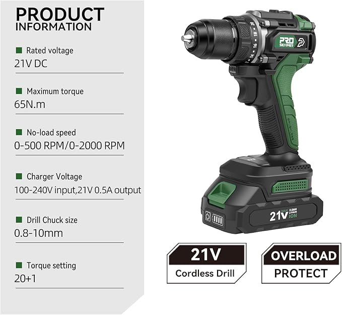 Prostormer Brushless Cordless Drill Set, 575 in.lbs Power Drill Driver, 3/8" Keyless Chuck, 20+1 Max Torque, 2pcs Batteries & Charger with 24 Pcs Drilling Bits & Storage Box