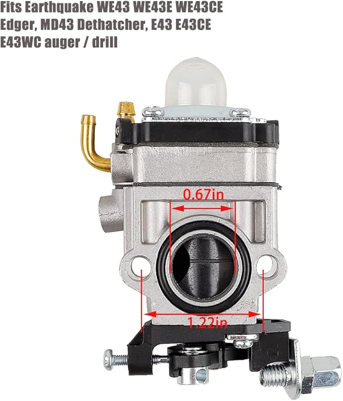 300486 Carburetor for Earthquake E43 E43CE Auger MC43 MC43E MD43 Tiller Cultivator WE43 WE43E Edger Powermate PEA438 PCV43 Southland SCV43 SEA43 Eskimo Mako 51.7cc M43 43cc Engine