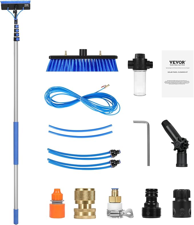 VEVOR Water Fed Pole Kit, 30FT Solar Panel Cleaning Pole with Extendable Handle, 180° Rotatable Brush Head & 65.6FT Hose, Household & Outdoor Window Cleaner Tool for Caravan Solar Panel Deck