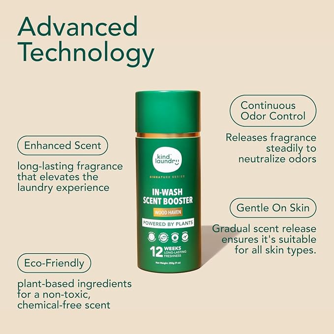 Kind Laundry In Wash Scent Booster Beads - Wood Haven - 100% Plant Based - Natural Laundry Booster Beads & Smell Deodorizer - Environment Friendly Odor Eliminator for Clothes (320 grams)