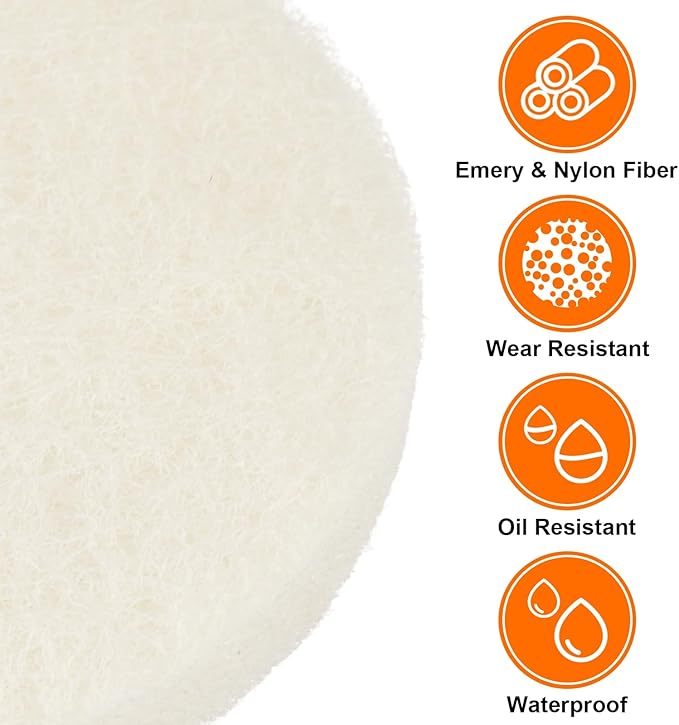 HARFINGTON 20pcs Scrubber Scouring Pads 450 Grits 3 Inch Drill Power Brush Hoop and Loop Surface Conditioning Disc Drill Scuffing Disc Scrub Pads for Home Kitchen Cleaning, White