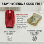 3-in-1 Silicone Dish Sponge - BPA-Free Food-Grade Cleaning Brush with Dual-Sided Scrubber & Scraper, Hanging Hole Fast-Dry Reusable for Dishes/Fruits/Vegetables (Red 1PCS)