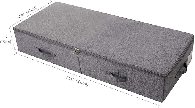 39.4X16.9X7“ Under The Bed Shoes Clothing Bedding Storage Organizer Containers with Lid, Dust-proof & Foldable Washable, Durable Plastic Board in Boxes, Dark Gray