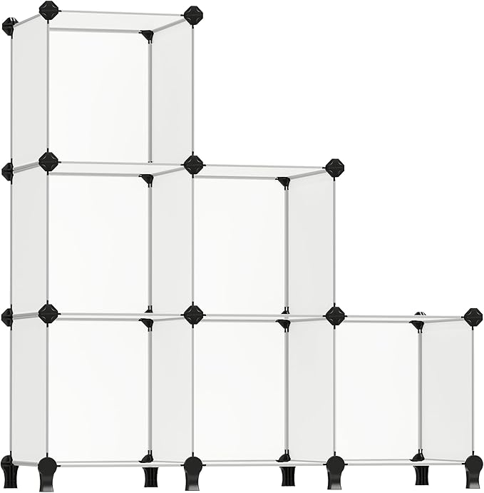 SONGMICS 6 Cube Storage Organizer, DIY Closet Shelf, Plastic Clothes Organizer, Modular Bookcase, 11.8 x 11.8 x 11.8 Inch Cubes, with Feet and Rubber Mallet, White ULPC06W