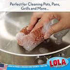 LOLA Copper Mesh Scouring Pad, 12 Pack, 45 Grams, 4" Heavy Duty Cleaning Pads, Copper Coated Knitted Wire Mesh, Recyclable, Cleans Baked On Messes
