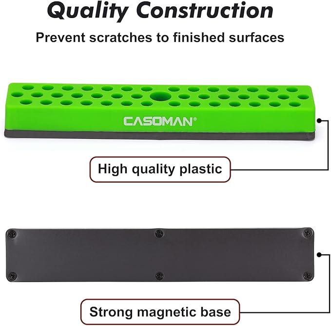 CASOMAN 1/4" Hex Bit Organizer with Magnetic Base - Green, 43 Hole Bit Organizer with Strong Magnetic Base, Magnetic Bit Organizer for Your Specialty
