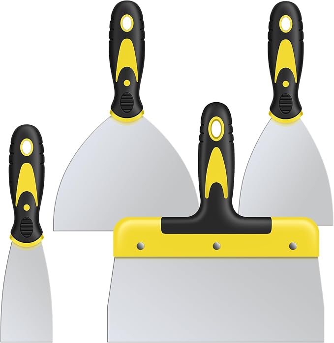 DEKEones Putty Knife Set, 4PCS Stainless Steel Scraper Paint Tool with Comfortable Grip for Drywall Repair, Wallpaper Removal and Plaster Scraping(2,4,6,8in)