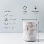 Cork & Mill Marble Bathroom Container with Lid - Holder for Qtip Swabs, Cotton Balls, Pads, Rounds, or Floss Picks - White Apothecary Jar for Q Tips - Canister for Organizing Bathroom Counter Vanity