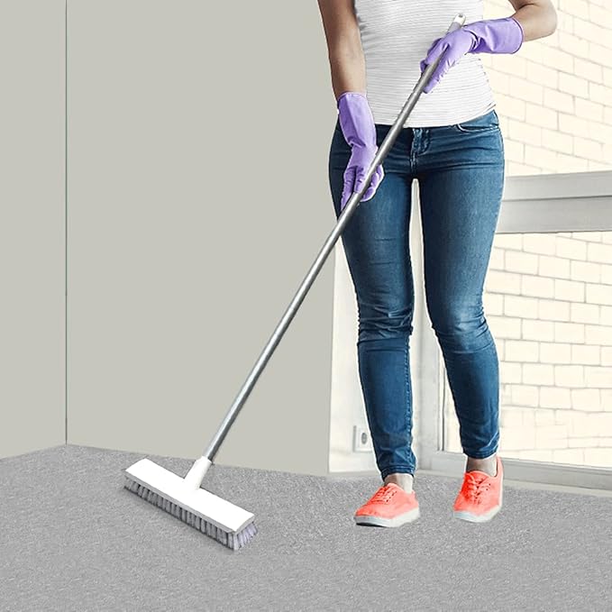 Floor Scrub Brush and Grout Brush Set with Long Handle, Heavy Duty Grout Cleaner Brush with Stiff Bristle for Tile, Corner, Carpet, Garage, Deck, Shower Floor (2 Pack Brush Head)