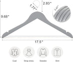 TOPIA HANGER Premium Wooden Hangers with Non-slip Pant Bar, 360°Swivel Hook and Shoulder Notches, 16 Pack Solid Wood Clothes Hangers for Suit, Coat, Jacket, Camisole(Grey/White)-CT35GW6