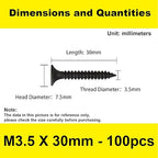 #6 x 1-1/4'' Black Wood Screws, Phillips Flat Head Screws, Screws for Kitchen Cabinets, Self-Tapping Countersunk Head Screw for Various Woodworking Repairs and DIY Projects (100 pcs)